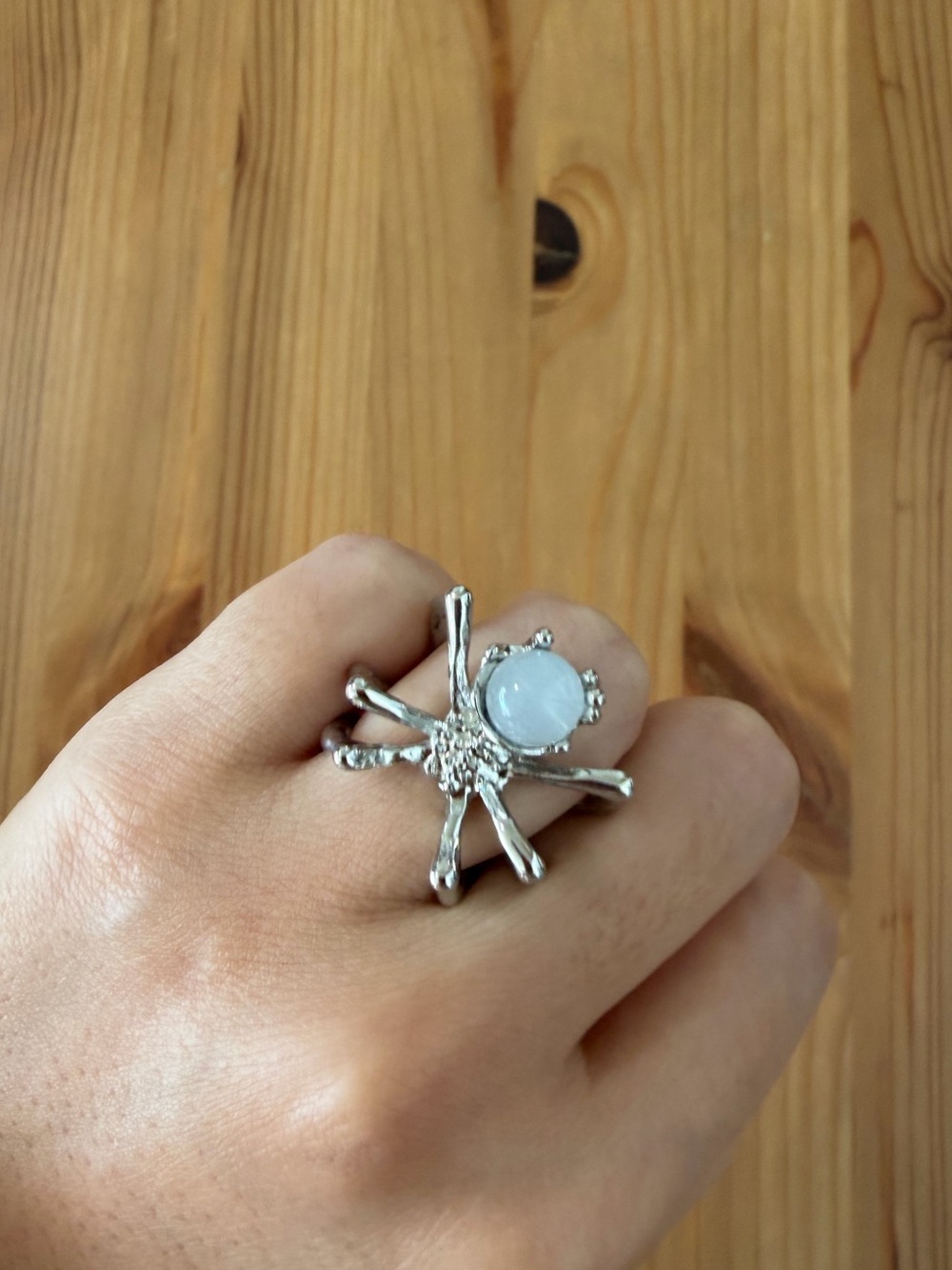 Silver Spider Ring with Opalescent Stone - Women Jewelry